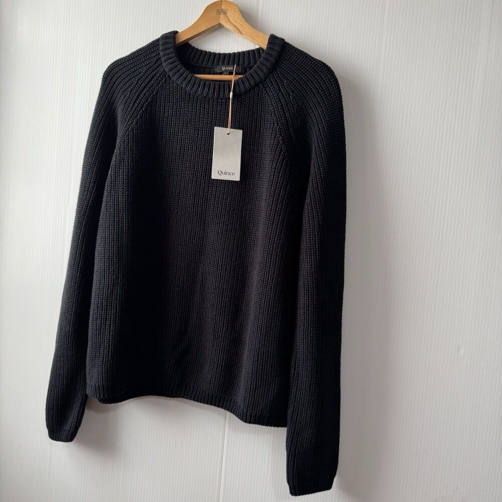 NEW Quince Sz L 100% Organic Cotton Fisherman Crew Neck Black Sweater Women’s - Picture 5 of 16